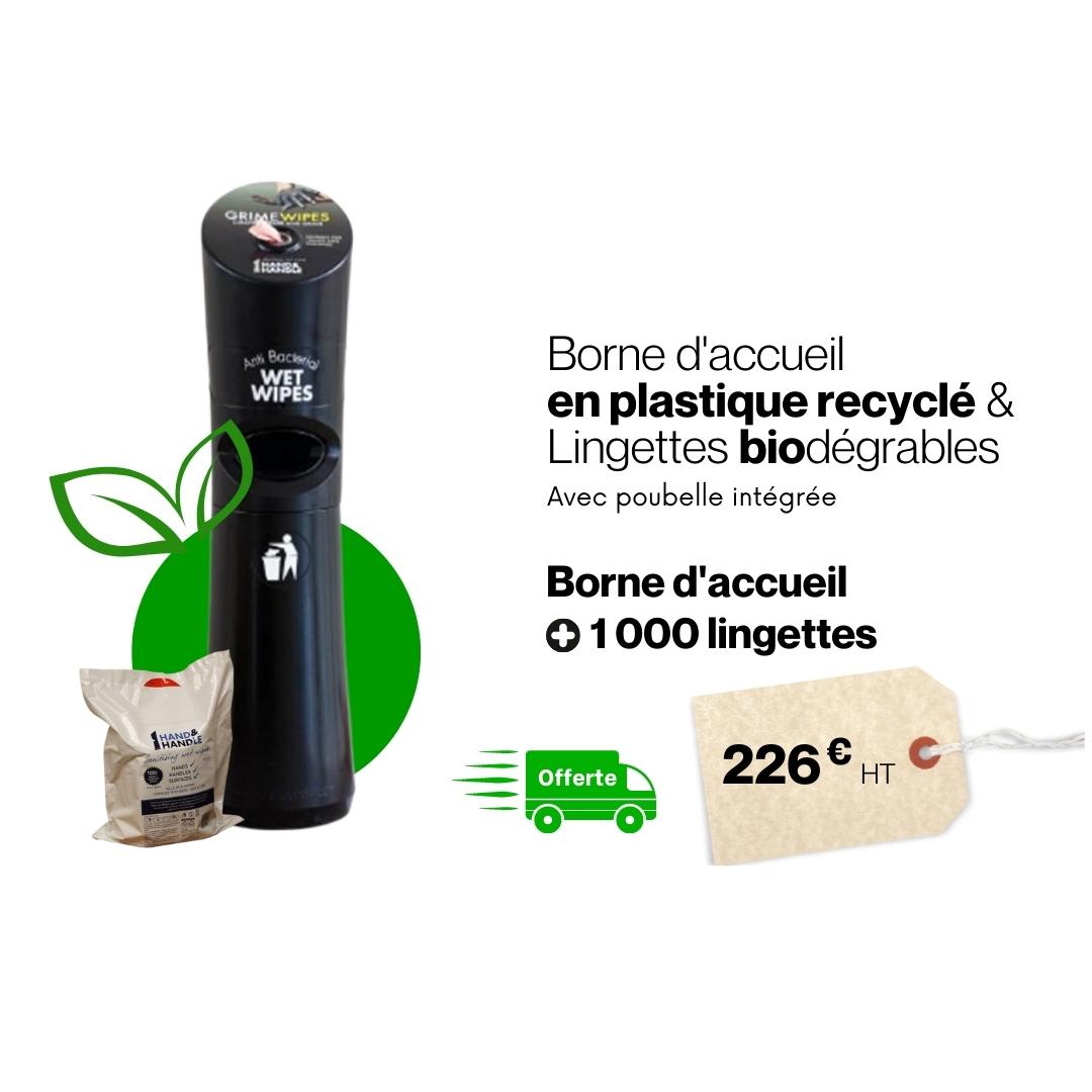 Distributeur de lingettes en plastique recyclé + 1000 lingettes biodégradables